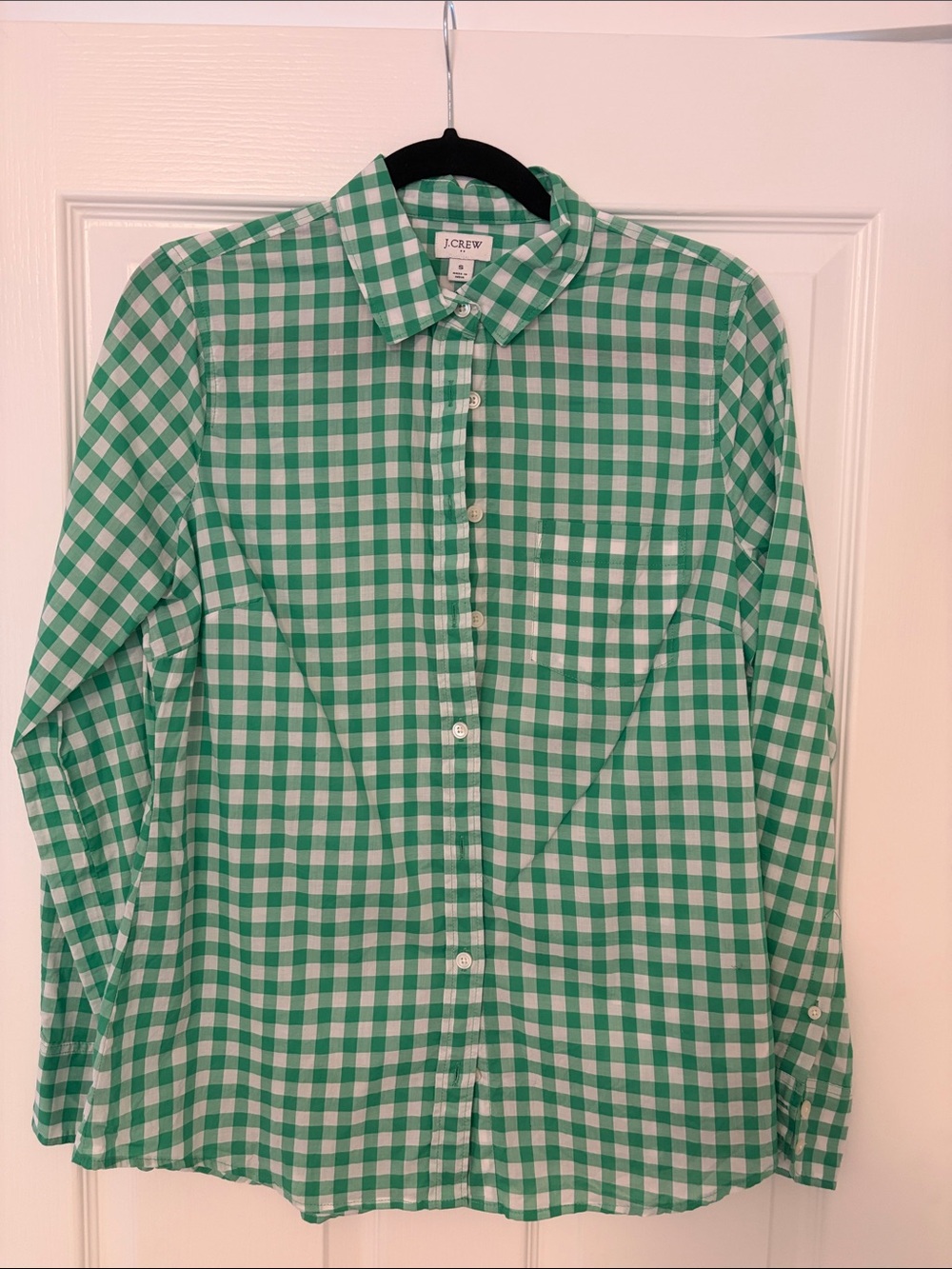 J. Crew Green and White Gingham Button-Down Shirt